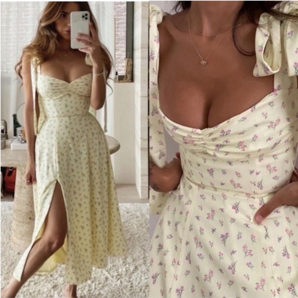 HOUSE OF CB 'Alicia' Lemon Floral Print Midi Sundress